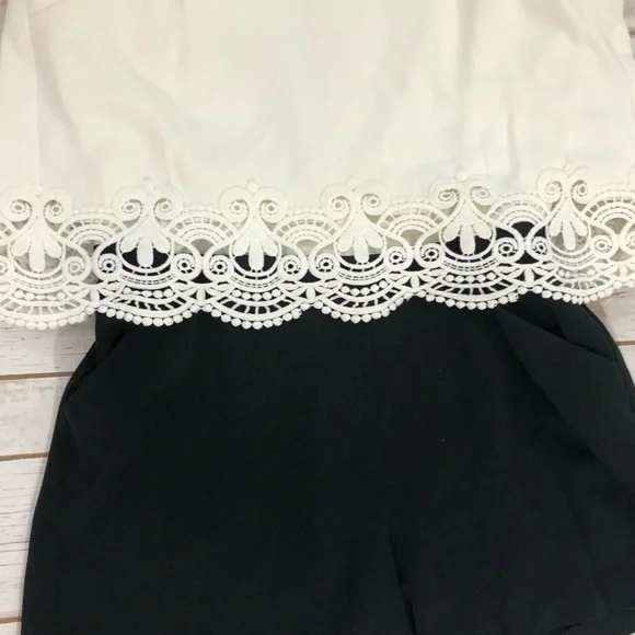 Parker Lace Overlay White & Black Romper - Picture 2 of 7